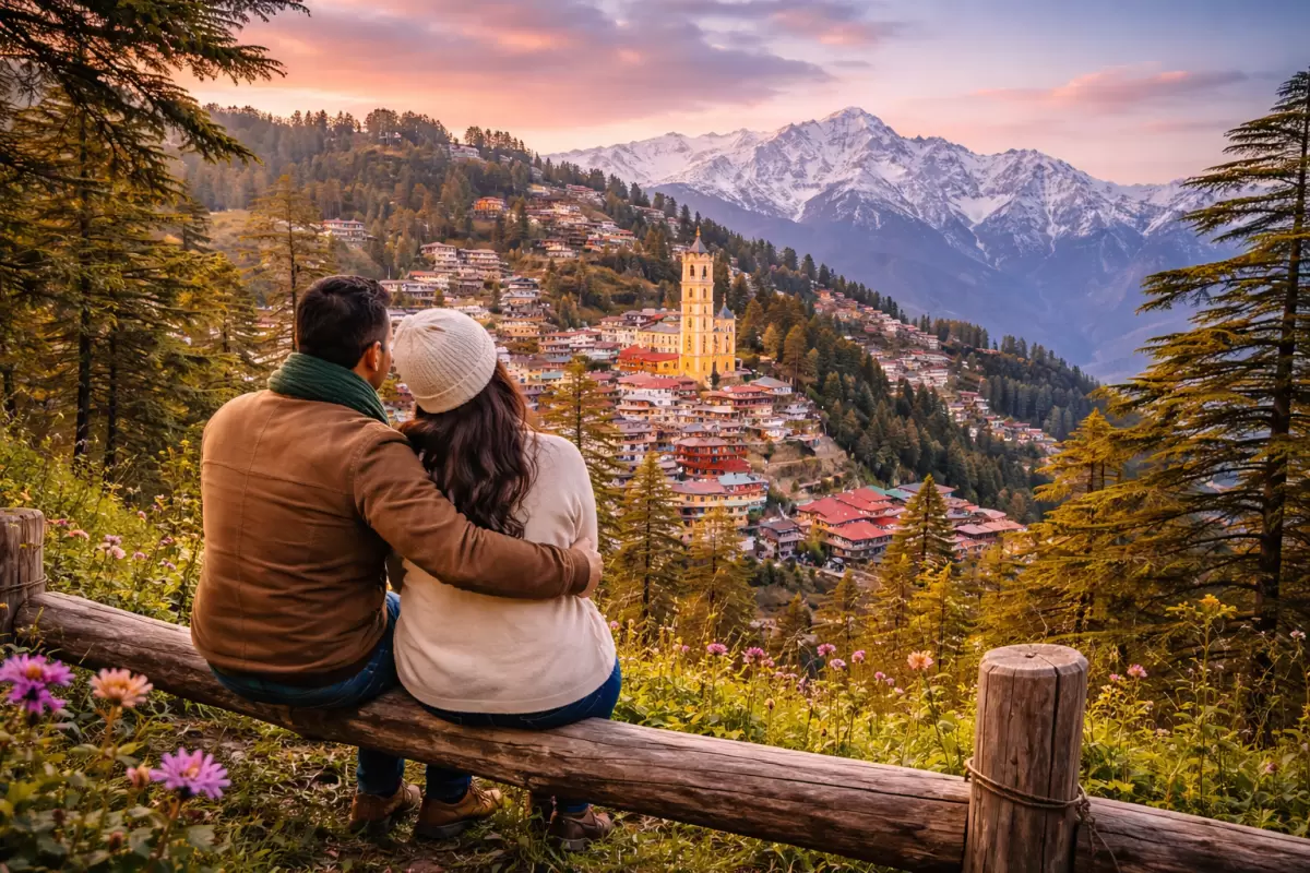 Shimla Manali honeymoon package Himachal Pradesh India couple view hill town church mountains scenic romantic destination travel package