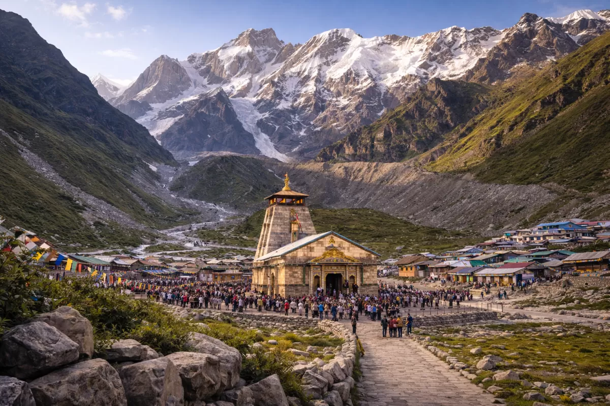 Kedarnath Temple Uttarakhand India sacred shrine Himalayan mountains pilgrimage site stone temple valley scenic spiritual destination Uttarakhand tour package
