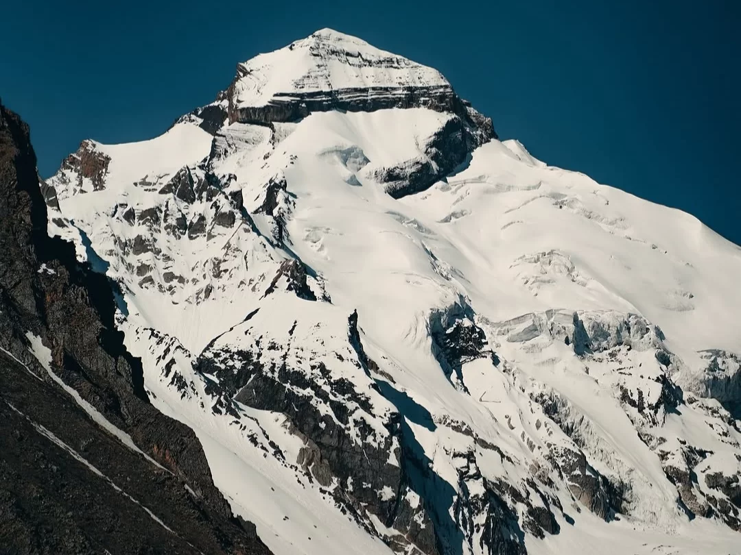 Adi Kailash majestic snow covered sacred Himalayan peak with glacier formations in Uttarakhand tour packages.