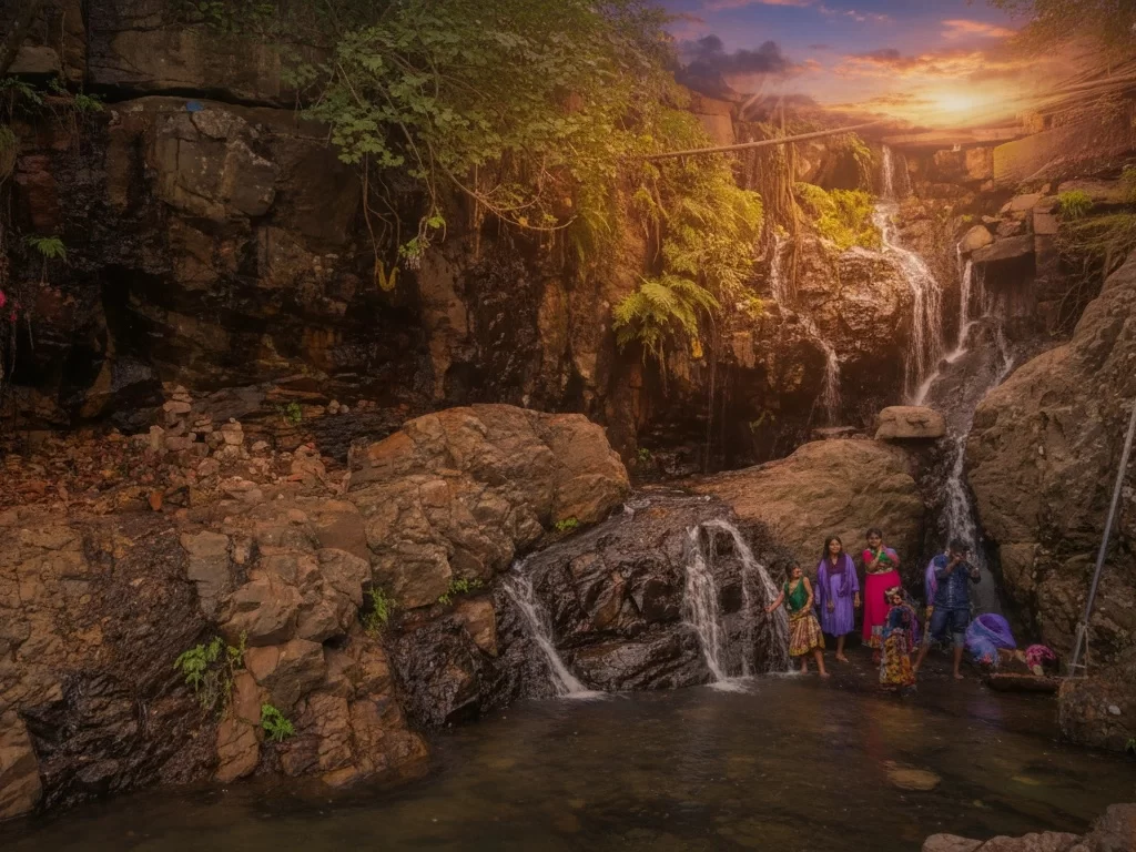Akasaganga Theertham. Sacred waterfall and holy spring near Tirumala Temple, popular pilgrimage and natural attraction.