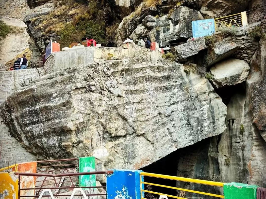 Bheem Pul near Badrinath, Uttarakhand with the massive natural rock bridge spanning a mountain stream, a mythological landmark included in Uttarakhand tour packages
