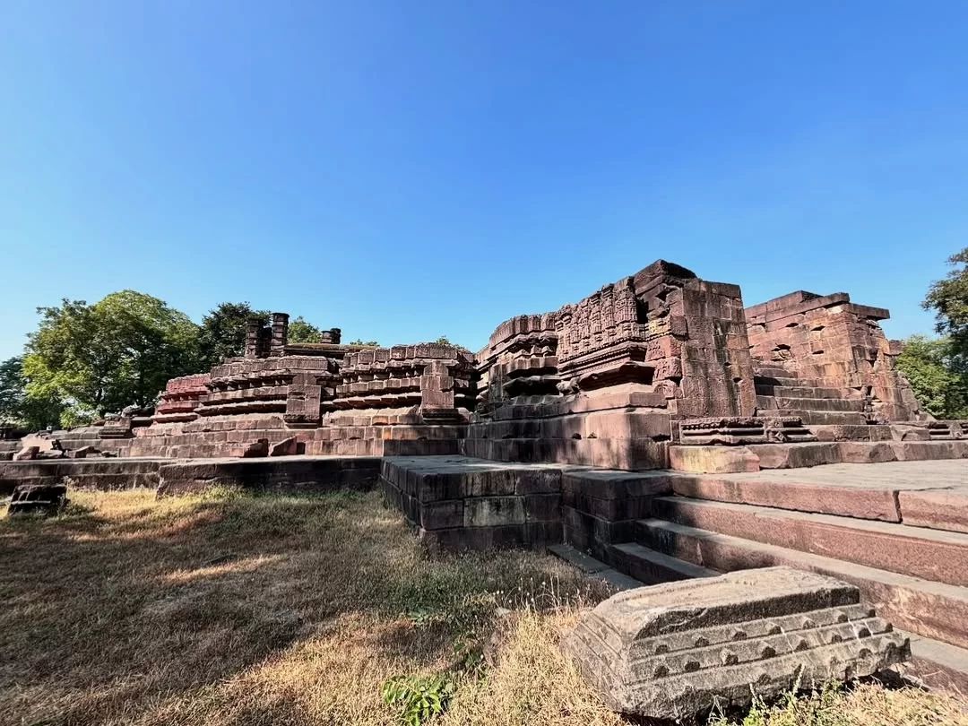 Bijamandal Temple in Vidisha, Madhya Pradesh with ancient stone platform ruins and carved architectural remains, featured in Madhya Pradesh tour packages