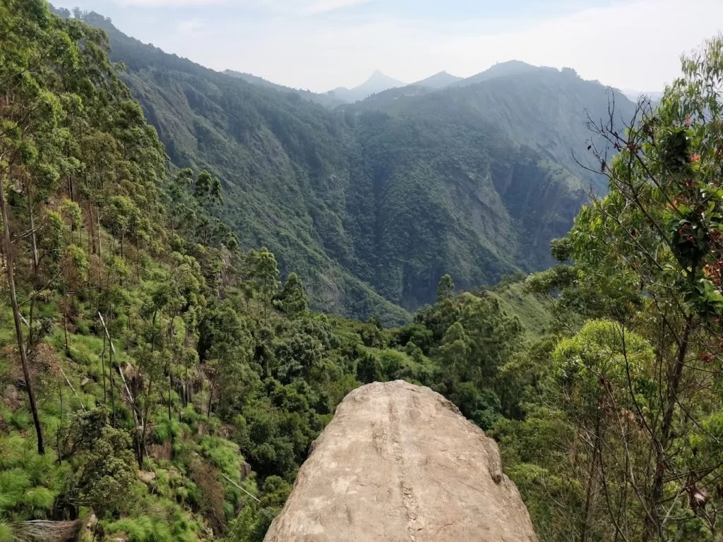 Dolphin's Nose Coonoor viewpoint during sunny day, featuring panoramic Nilgiri valleys and lush green hills, perfect Tamil Nadu tour package.