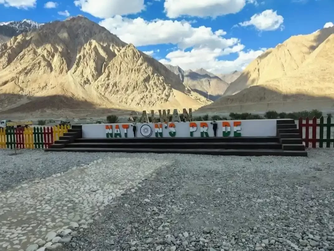 Galwan War Memorial, solemn tribute in Ladakh honoring the brave Indian soldiers who sacrificed their lives in the Galwan Valley clash.