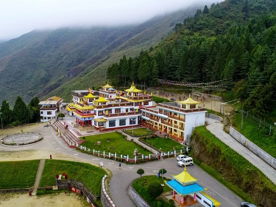 Gontse Gaden Rabgyel Ling Monastery beautiful hilltop Buddhist monastery complex surrounded by pine forests in Arunachal Pradesh Package.