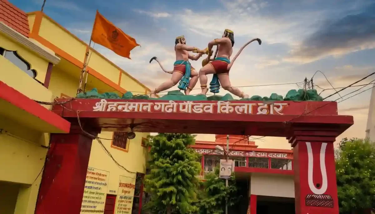 Hanuman Garhi Ayodhya, revered hilltop temple dedicated to Lord Hanuman with grand entrance gate and vibrant Hindu architecture in Uttar Pradesh.