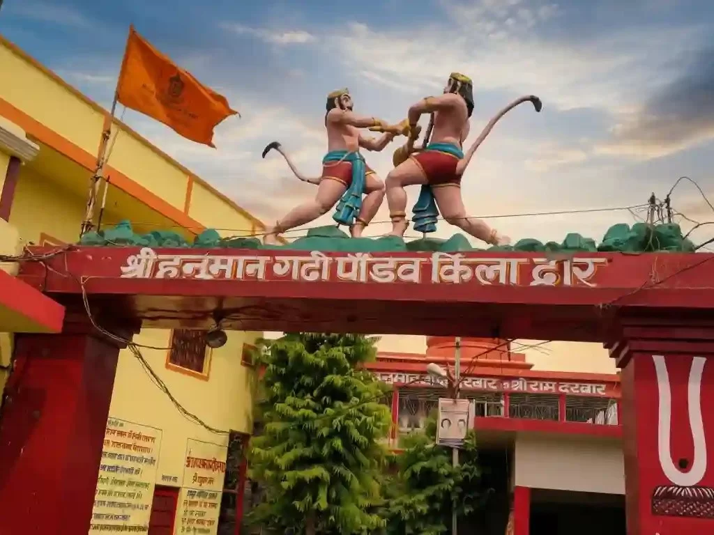 Hanuman Garhi Ayodhya, revered hilltop temple dedicated to Lord Hanuman with grand entrance gate and vibrant Hindu architecture in Uttar Pradesh.