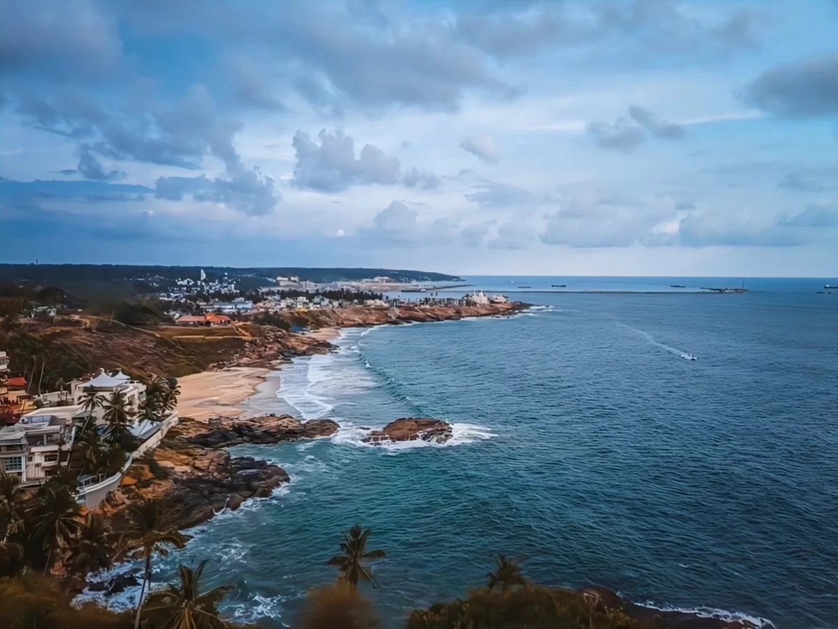 Hawa Beach in Kovalam, scenic Arabian Sea coastline with golden sands and panoramic ocean views.