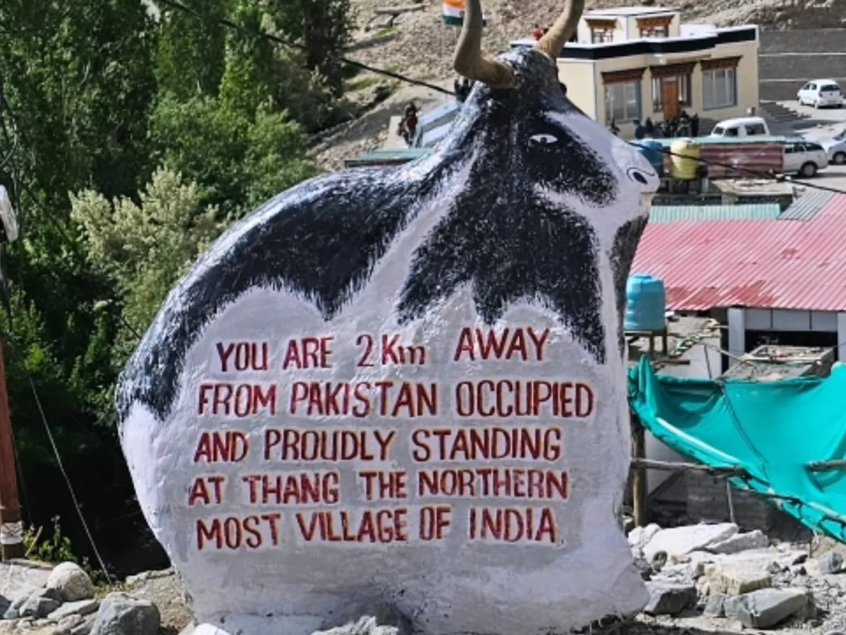 Turtuk village Ladakh Nubra Valley white yak stone sign You are 2 km away from Pakistan occupied and proudly standing at Thang the northern most village of India, perfect border landmark tour package.