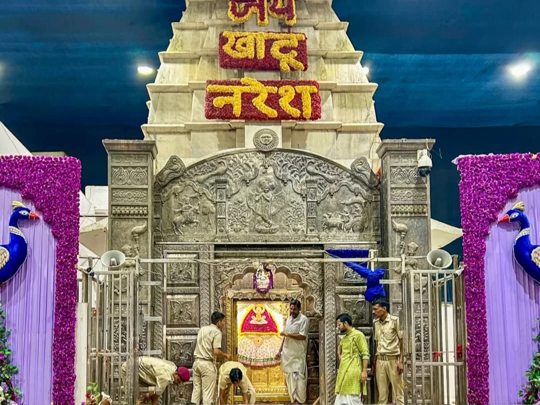 Shree Khatushyam Temple sacred shrine with devotees offering prayers in Rajasthan tour packages.