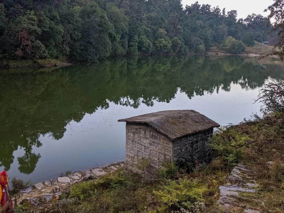 Deoria Tal Lake tranquil forest reflection lake near Chopta in Garhwal Himalayas Uttarakhand tour packages.