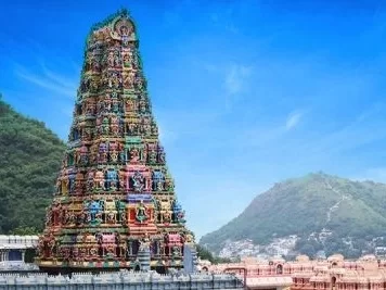 Kanaka Durga Temple, Vijayawada – famous hilltop Hindu temple with colorful gopuram and Krishna River views