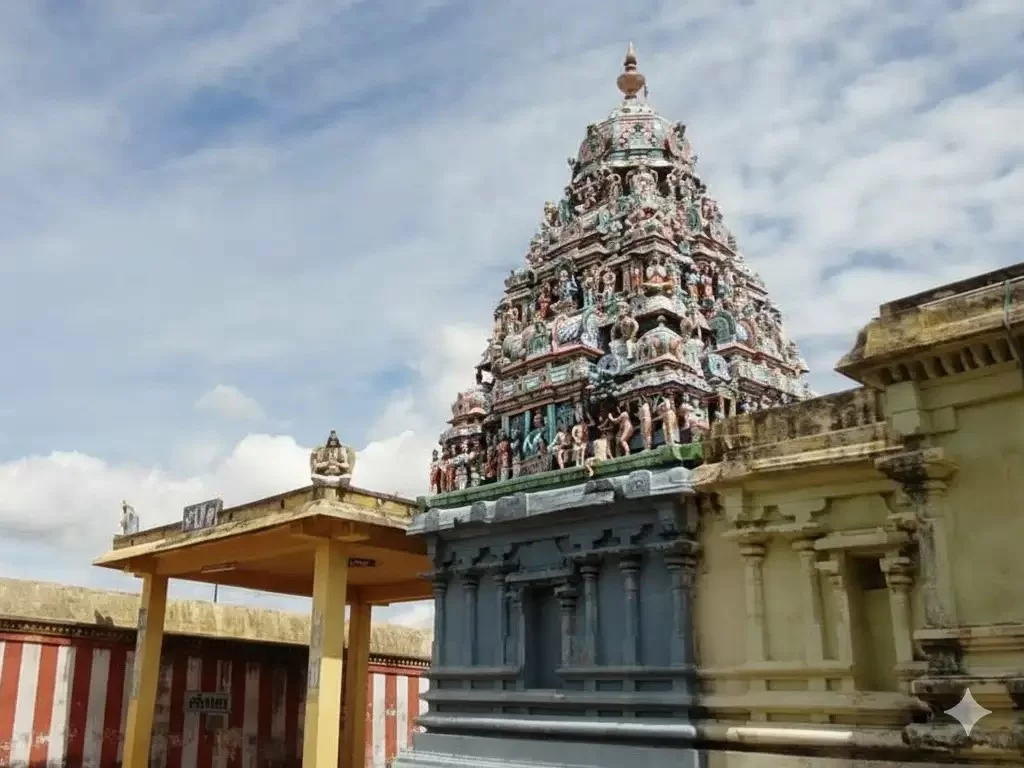 Kothandaramaswamy Temple in Dhanushkodi featuring the white stone structure, turquoise sea, and idols of Rama and Vibhishana.