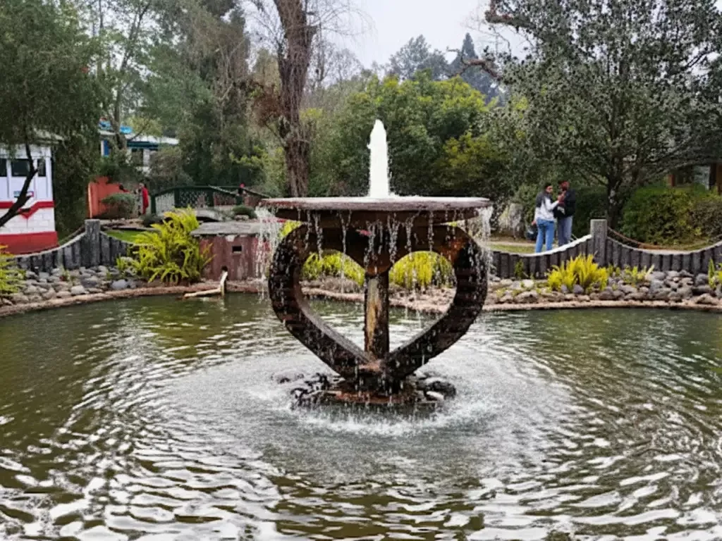 Lady Hydari Park in Shillong, landscaped garden with decorative fountain and scenic surroundings.