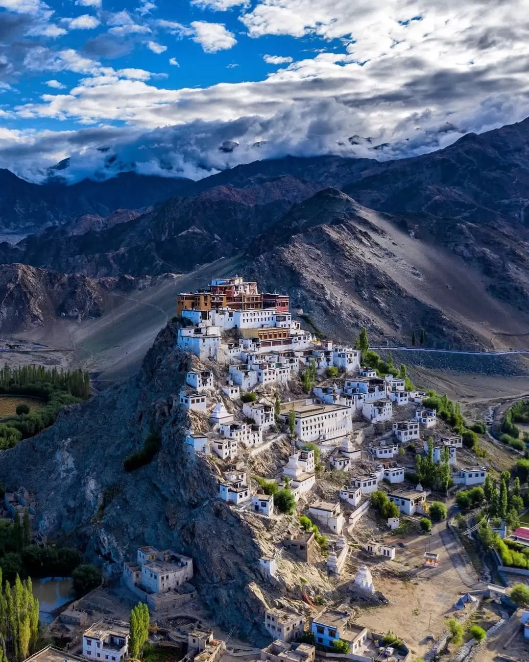 Thiksey Monastery in Ladakh perched on a hilltop with panoramic Himalayan views, a cultural landmark featured in Ladakh tour packages
