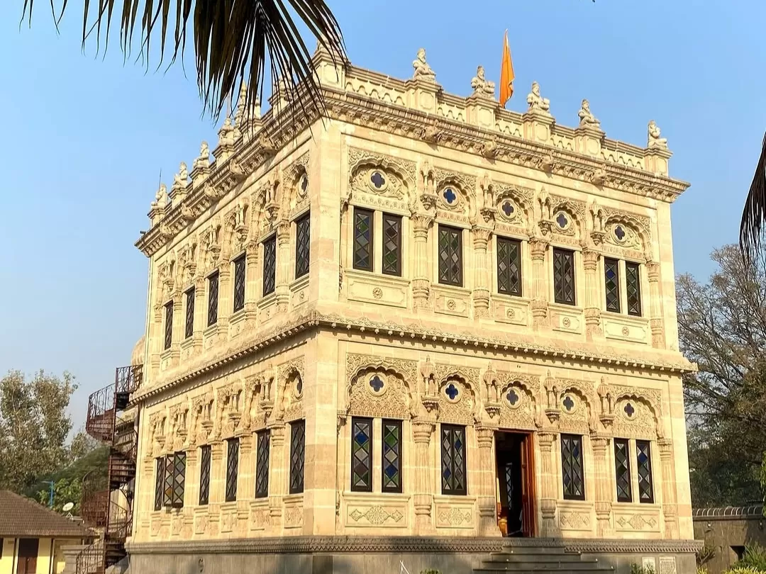 Mahadji Shinde Chhatri Pune. Ornate Maratha-era memorial with intricate carvings and stained glass windows.