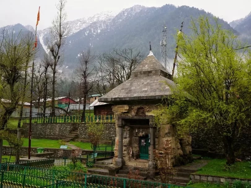 Mamaleshwar Temple Pahalgam ancient Shiva temple with stone architecture set against Himalayan backdrop in Kashmir