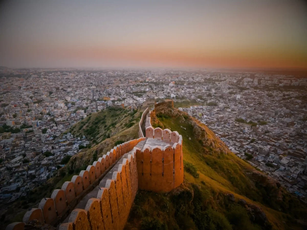 Nahargarh Fort Jaipur Historic hilltop citadel with yellow stone walls overlooking the pink city Rajasthan.