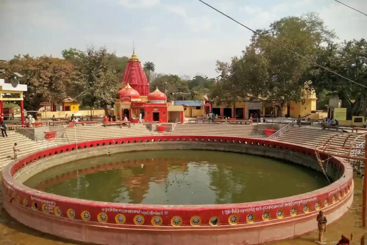 Naimisharanya Tirth Sitapur, sacred Hindu pilgrimage site featuring holy Chakra Tirth pond and ancient temple complex in Uttar Pradesh.