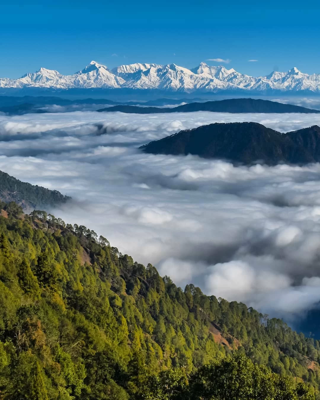 Naina Peak, Nainital – panoramic Himalayan view above clouds featured in Uttarakhand tour packages