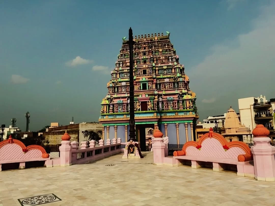 New Rangji Mandir Vrindavan colorful South Indian style gopuram temple in Uttar Pradesh