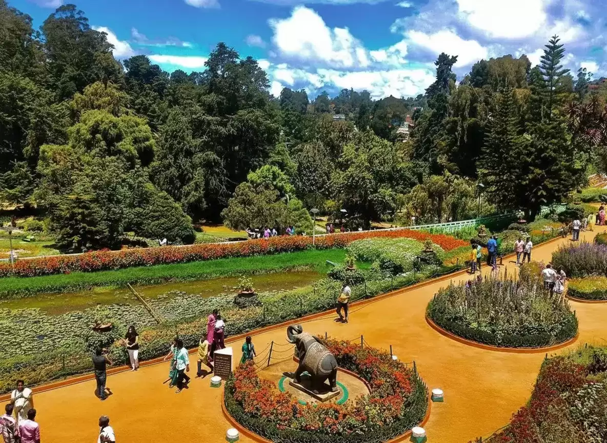Ooty Botanical Park lush green lawns and vibrant flower beds of the Government Botanical Garden in the Nilgiris