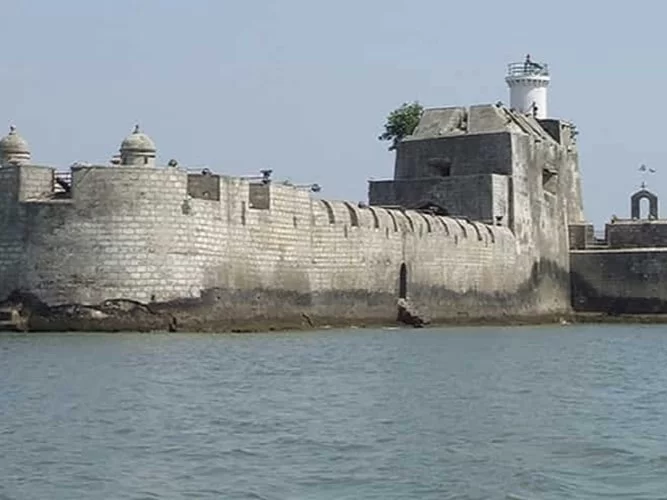Panikota Fort, historic sea fort in Jamnagar Gujarat, island fortress and heritage tourist attraction in India.