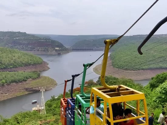 Pathala Ganga, Srisailam ropeway ride overlooking Krishna River and scenic dam views in Andhra Pradesh.