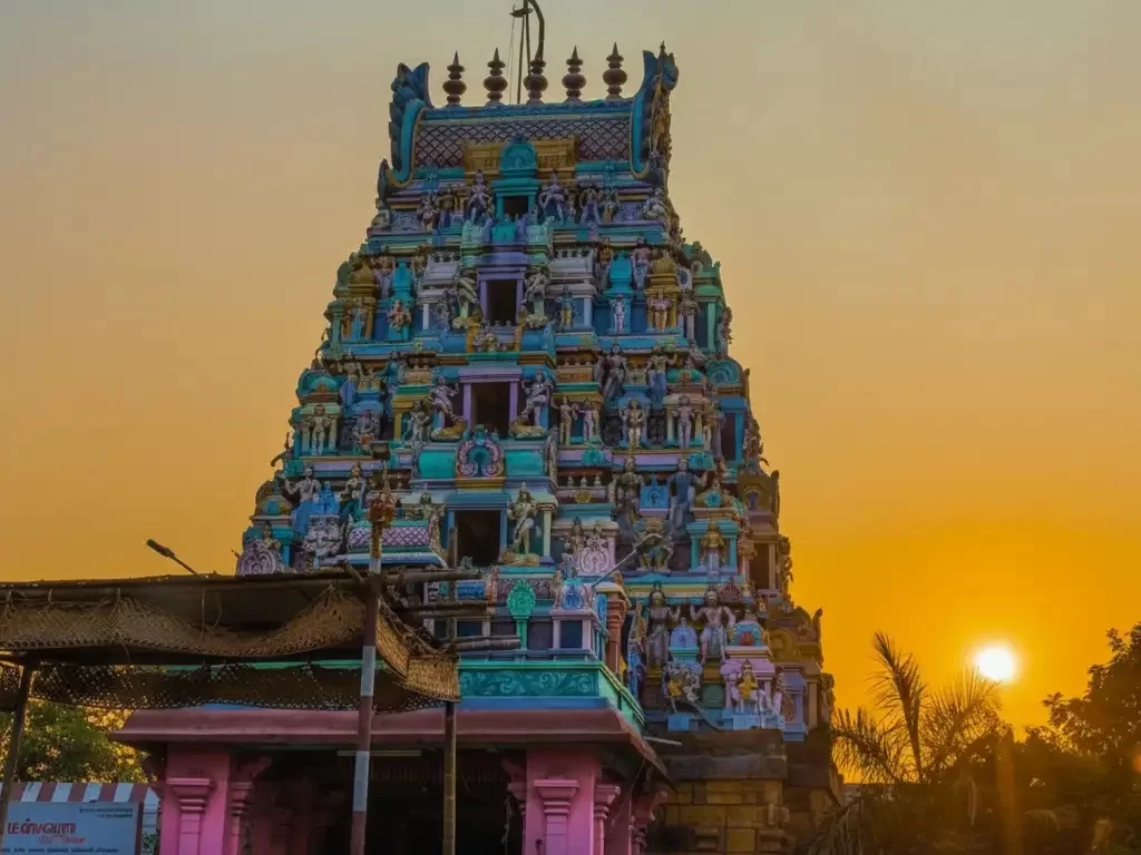 Perur Pateeswarar Temple ancient stone architecture and intricately carved pillars of the Kanaka Sabha at the historic Coimbatore temple