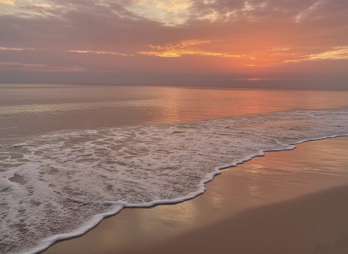 Stunning Radhanagar Beach sunset Havelock Island Andaman orange pink sky golden waves white sand horizon; perfect Andaman honeymoon eco-tour photography package.