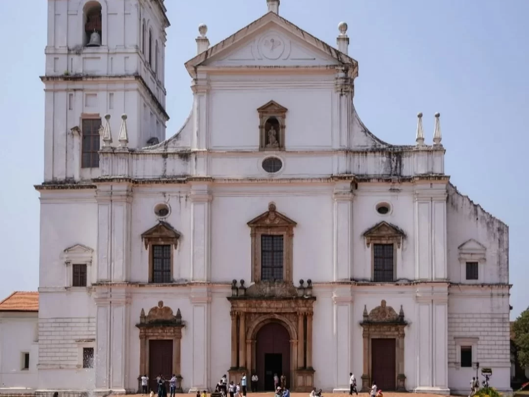 Se Cathedral Old Goa grand white Portuguese cathedral with baroque facade and historic church architecture
