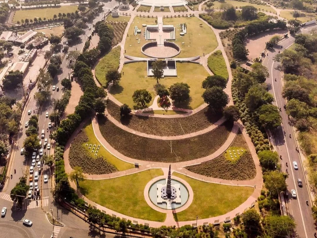 Aerial view of Shaurya Smarak in Bhopal, Madhya Pradesh, featuring landscaped gardens, memorial structures, and a central monument dedicated to the armed forces, a prominent landmark included in Madhya Pradesh tour packages