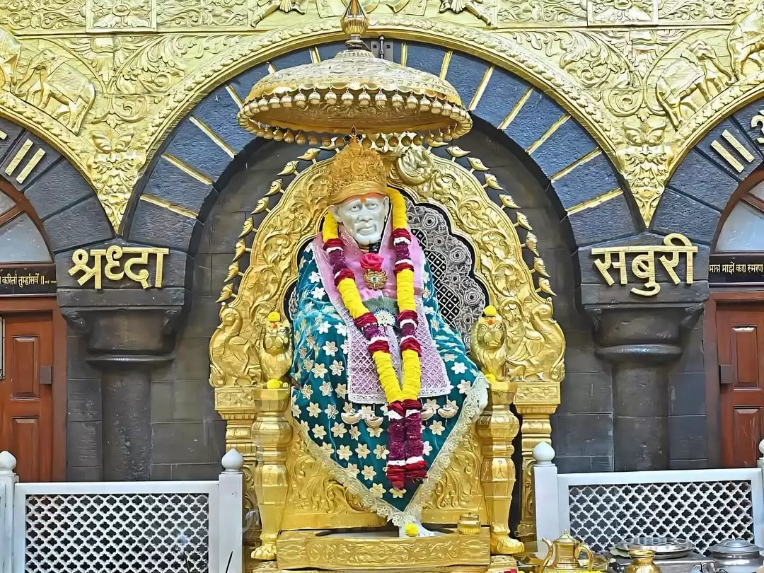 Shree Saibaba Sansthan Trust Shirdi. Sacred Sai Baba temple shrine attracting millions of devotees annually.