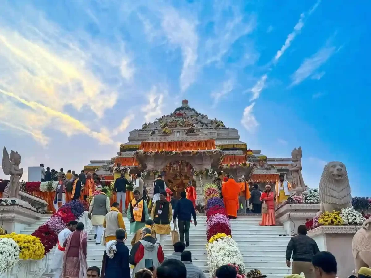 Shri Ram Janmabhoomi Temple Ayodhya, grand Hindu temple dedicated to Lord Ram featuring magnificent architecture and sacred spiritual significance in Uttar Pradesh.