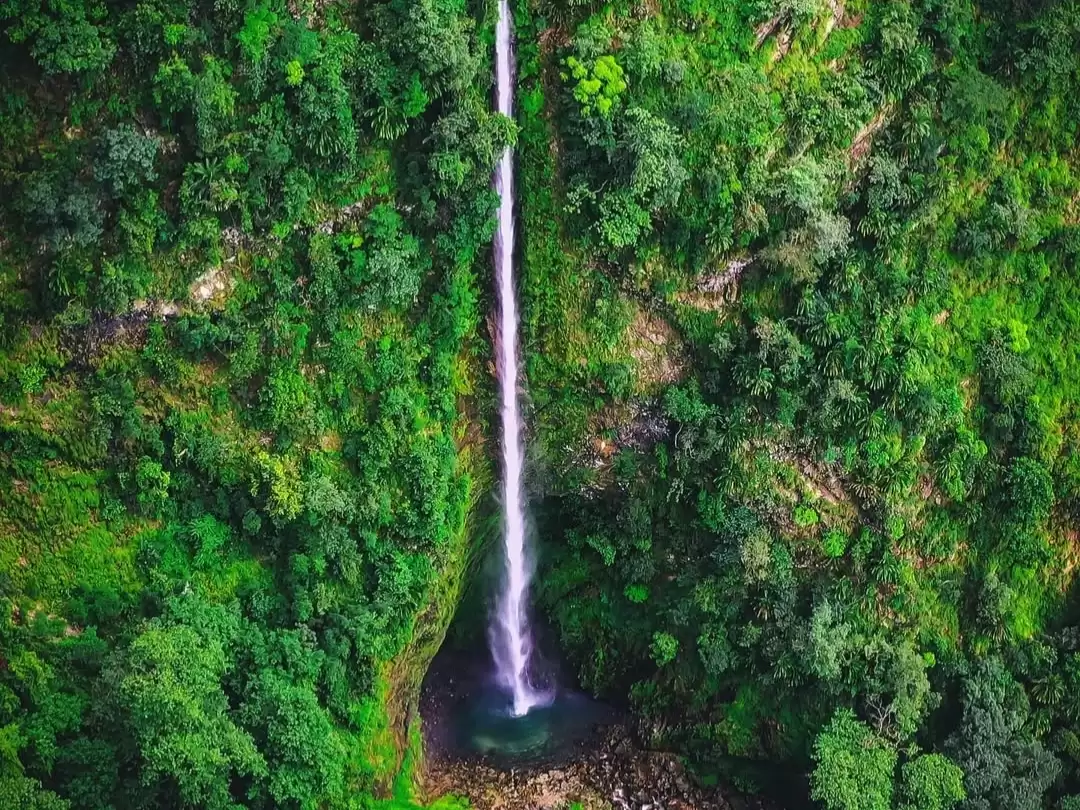 Sirki Waterfall tall cascading stream plunging into a serene pool amid dense green forest in Arunachal Pradesh Tour Package.