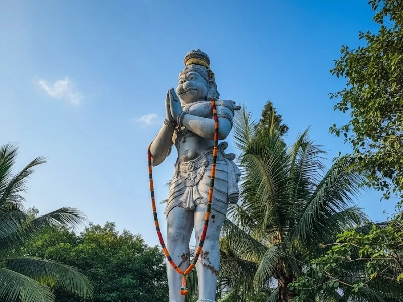 Sri Bedi Anjaneya Swamy Temple, towering Hanuman statue and sacred Hindu shrine in Andhra Pradesh.