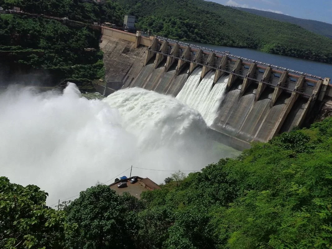 Srisailam Dam, massive hydroelectric dam on Krishna River with scenic reservoir views in Andhra Pradesh.
