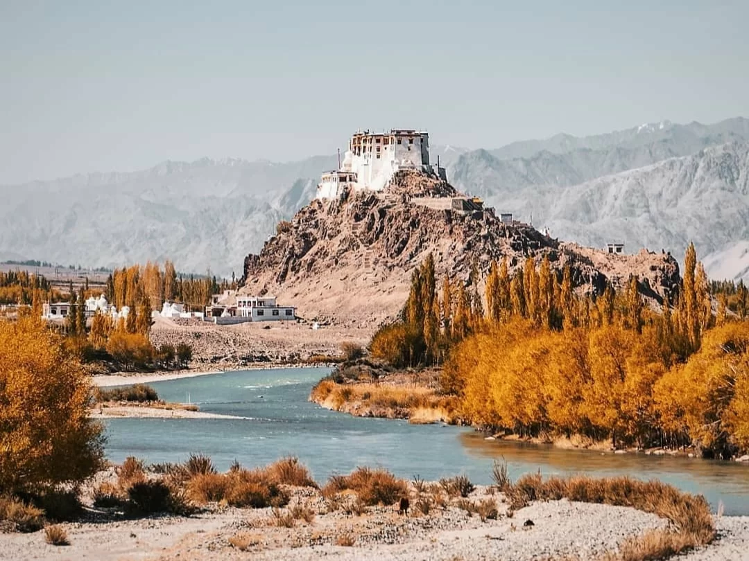 Stakna Monastery, hilltop Buddhist monastery near Leh in Ladakh overlooking the Indus River valley.