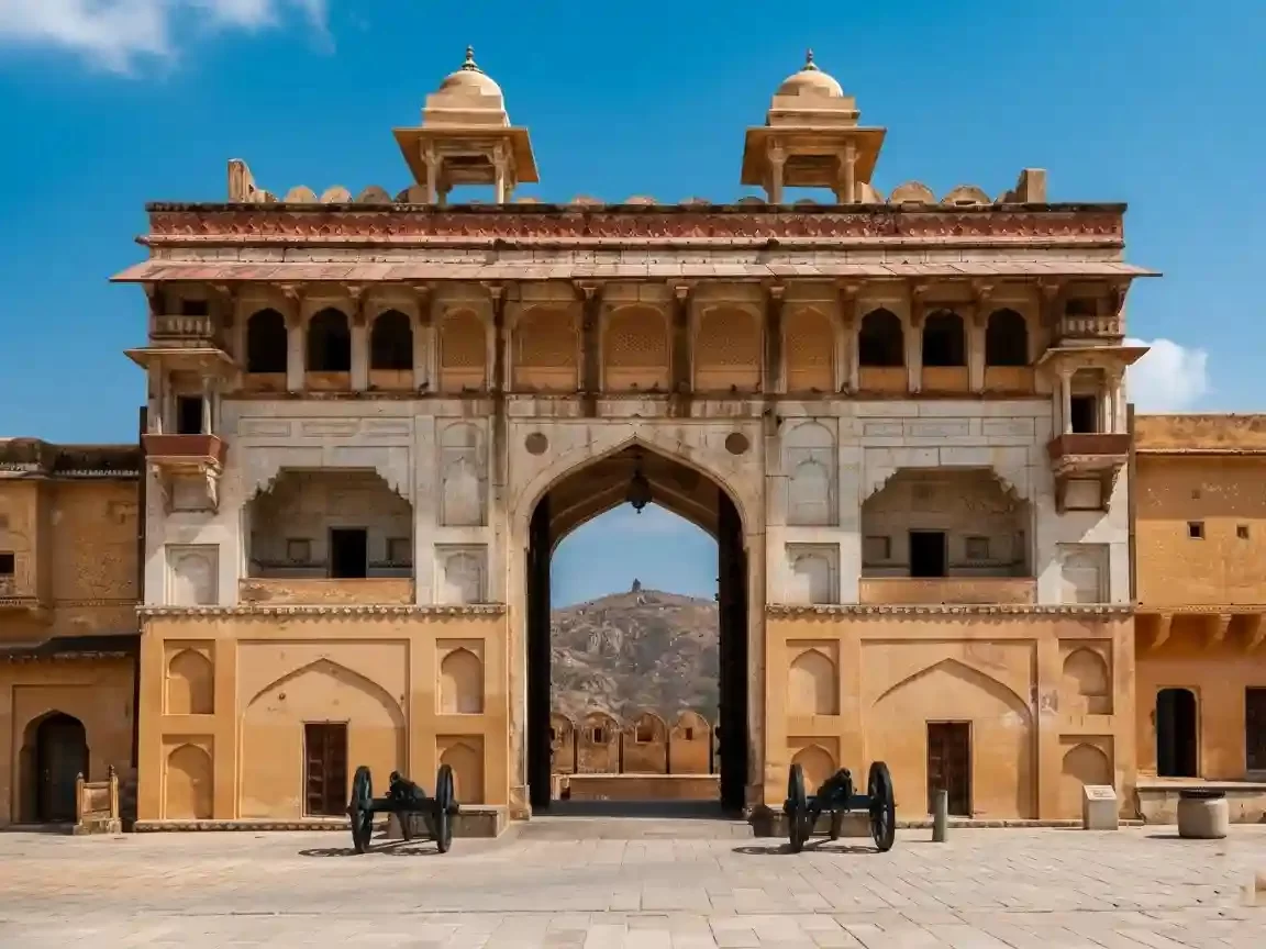 Suraj Pol Jaipur Massive 18th-century "Sun Gate" serving as the majestic main entrance to the Amer Fort complex, oriented toward the rising sun Rajasthan.