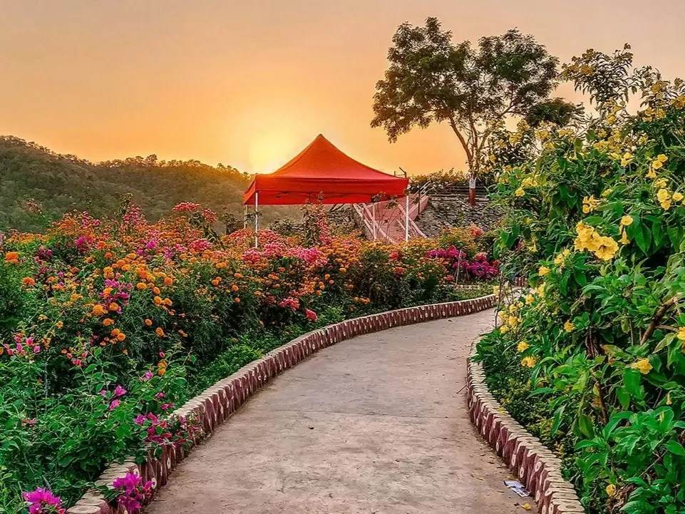 Valley of Flowers Kevadia, vibrant floral garden near Statue of Unity, scenic eco-tourism attraction in Gujarat with colorful blooms and sunset views.