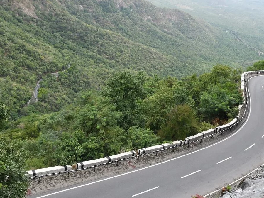 Viewpoints on Tirumala Ghat Roads, scenic mountain curves and lush valley views in Tirupati, Andhra Pradesh.