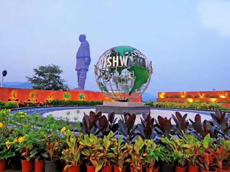 Vishwa Van Kevadia, themed global garden near Statue of Unity, scenic eco-tourism attraction in Gujarat with landscaped greenery.