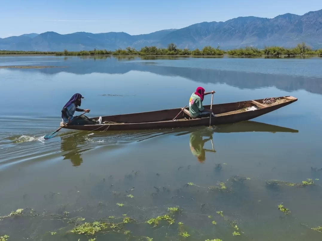 Wular Lake Bandipora vast freshwater lake with traditional boat ride and scenic Himalayan backdrop in Kashmir