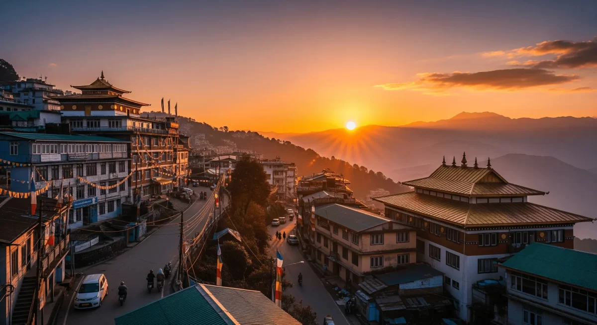 Tsomgo Lake at Sikkim during winter, featuring frozen glacial waters and snow-capped mountains, adventure Sikkim tour package.
