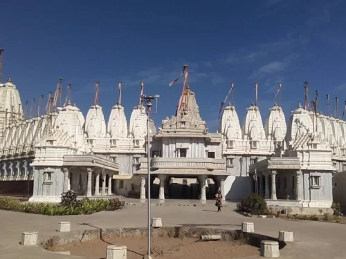 72 Jinalaya Mandvi, magnificent Jain temple complex with white marble architecture, sacred pilgrimage and heritage attraction in Kutch Gujarat.