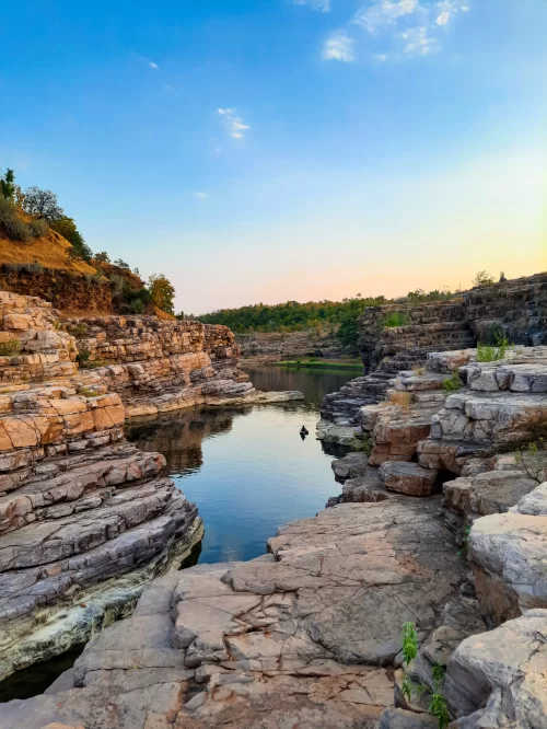 Rocky Mountain at Chidiya Bhadak scenic canyon landscape and river gorge in Madhya Pradesh tour packages