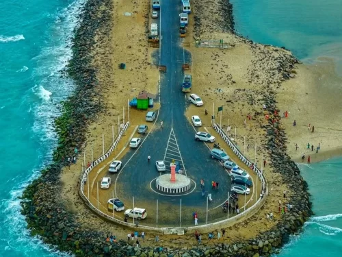 Adam's Bridge (Rama Setu), scenic aerial view of the historic limestone shoals connecting India and Sri Lanka