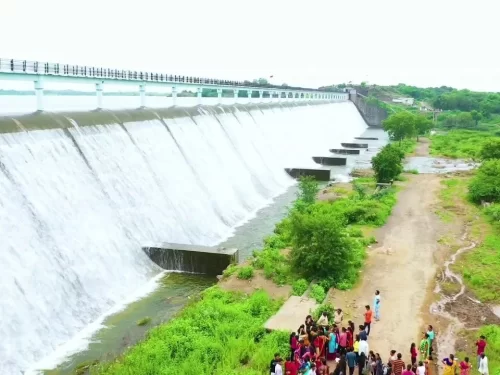 Aji Dam Rajkot scenic reservoir and popular tourist attraction with cascading water views in Gujarat.