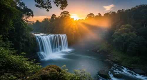 One-horned rhinoceros at Kaziranga National Park during sunset, featuring tall grasslands and wetlands, adventure Assam tour package.