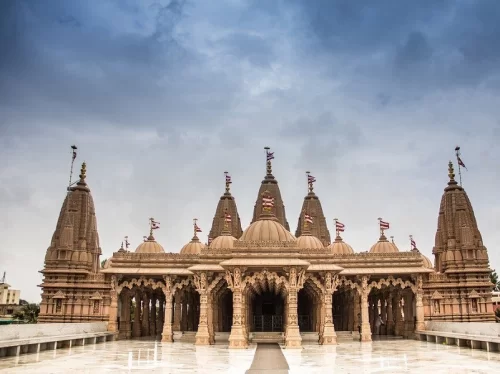BAPS Shri Swaminarayan Mandir Ahmedabad, beautifully carved Hindu temple known for its intricate marble architecture and spiritual serenity.